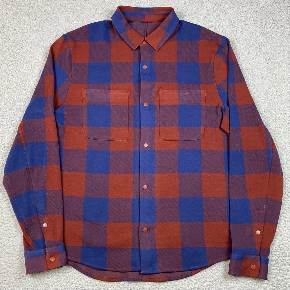 Lululemon Soft Knit Overshirt Men's Size L Plaid Flannel Shirt Stretch Large EUC